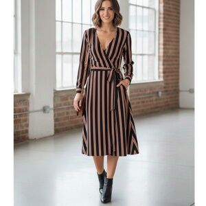 MINE Striped Long Sleeve Wrap Dress |